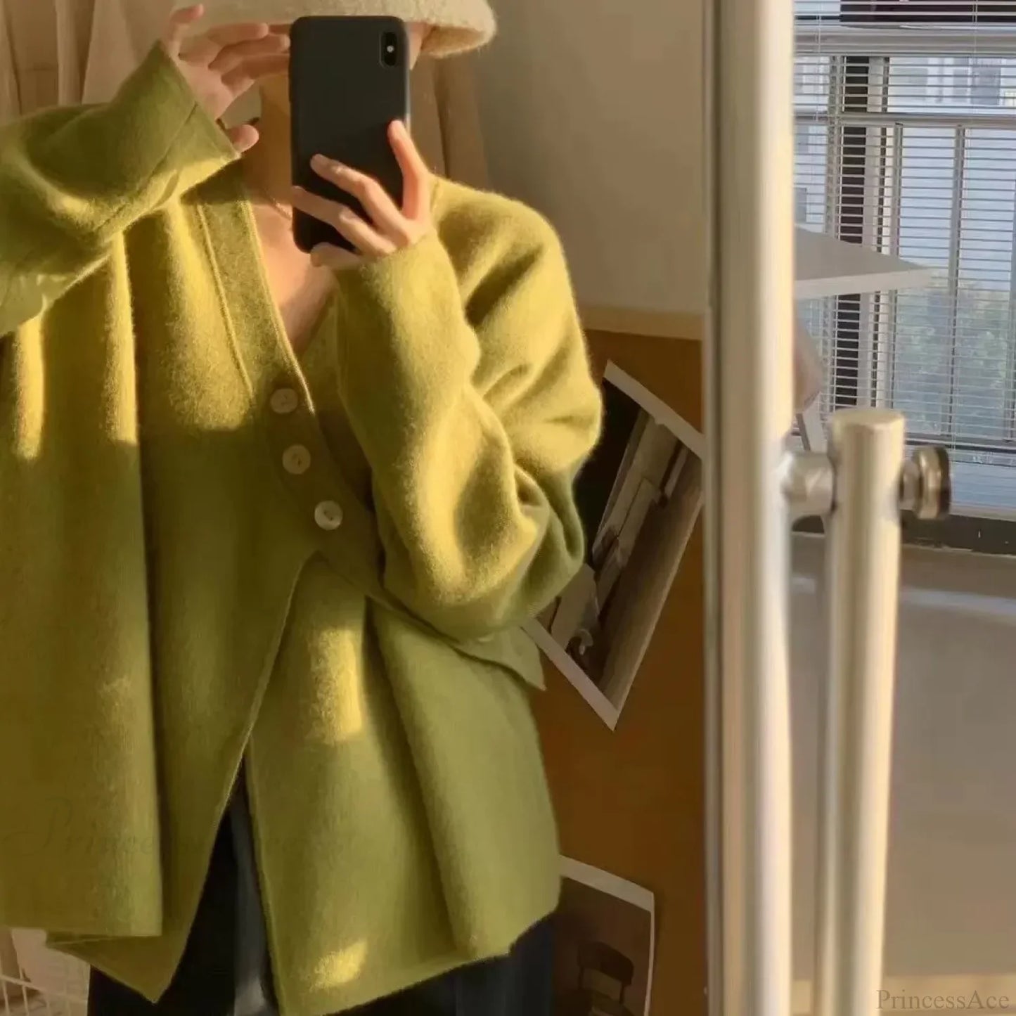 V-Neck Solid Simplicity Office Lady Autumn Knit Cardigan