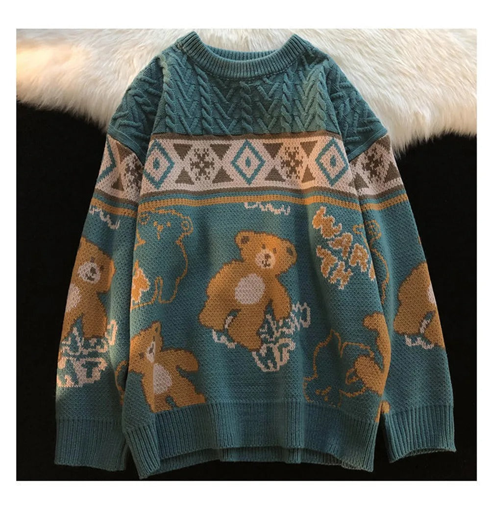 Katrin | Women's sweater with bear motif and Norwegian print