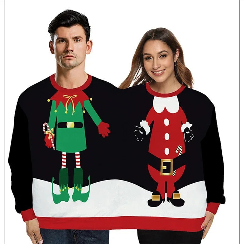 Lara | Christmas sweater for couples with elf and Santa Claus motif