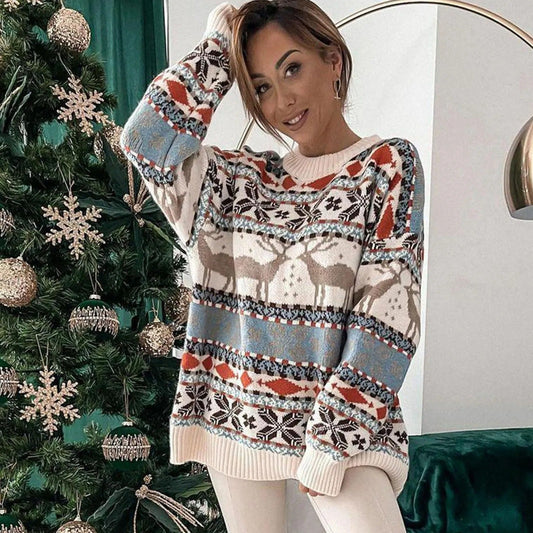 Maribel | Women's Christmas sweater with Norwegian reindeer print