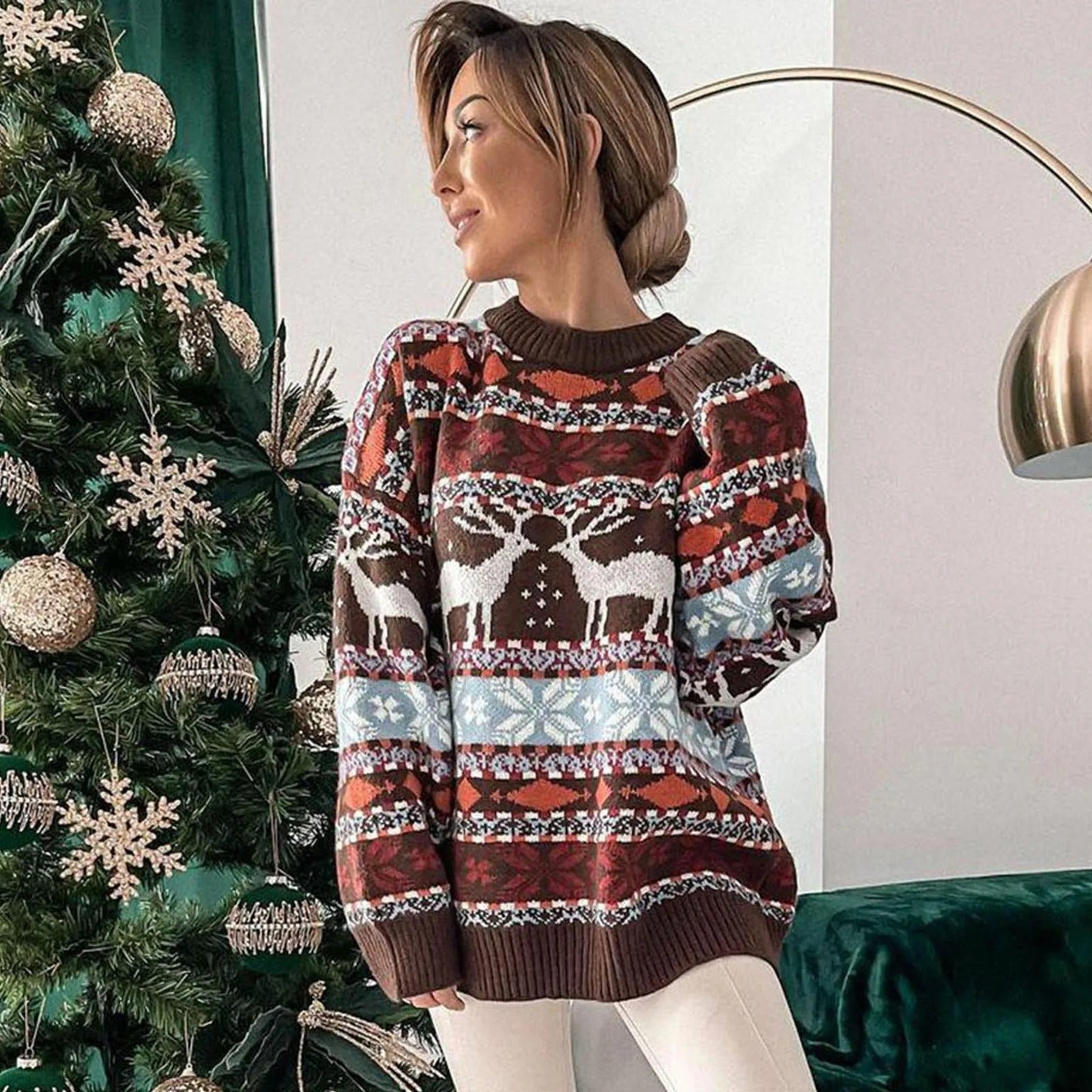Maribel® | Women's Christmas sweater with Norwegian reindeer print