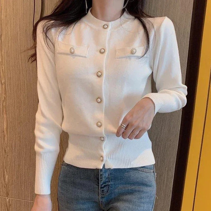 Claudette | Elegant women's cardigan jacket with pearl buttons