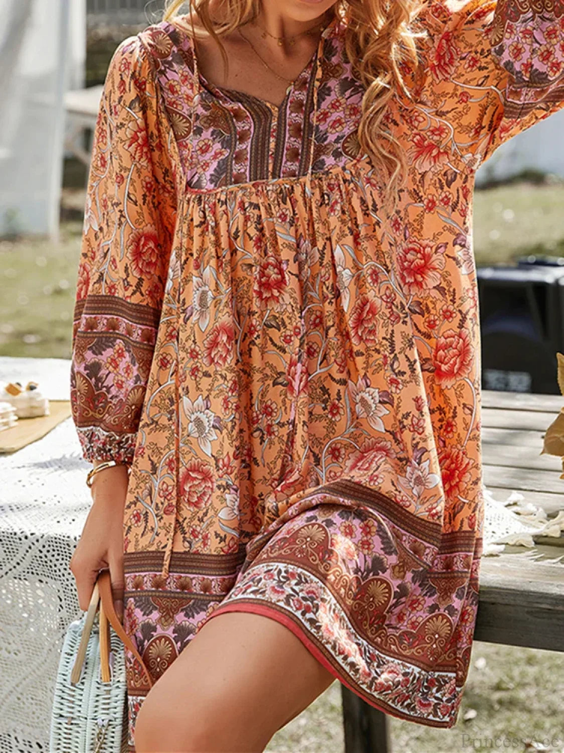 Vintage Floral Print Boho A-Line Dress