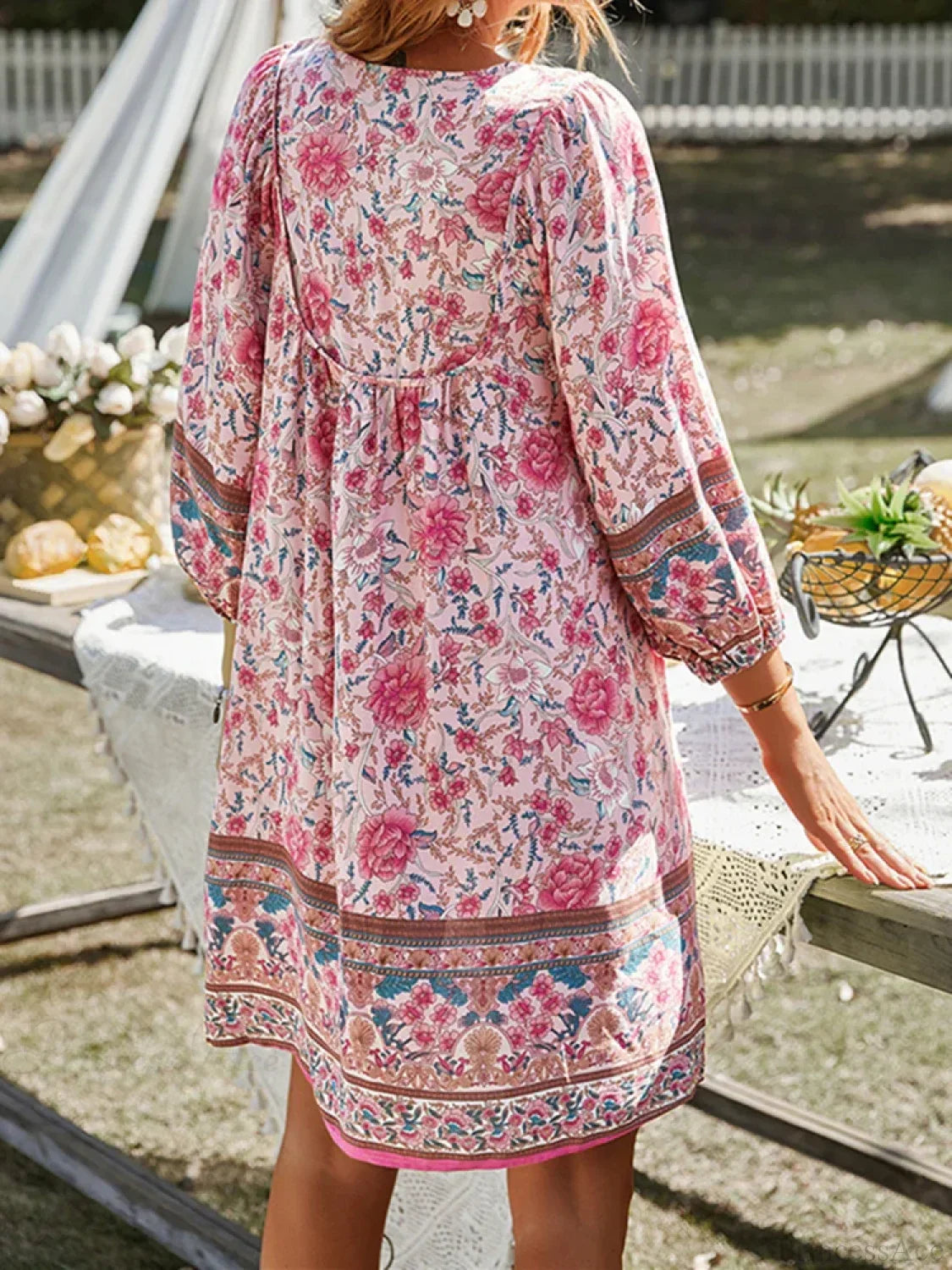 Vintage Floral Print Boho A-Line Dress