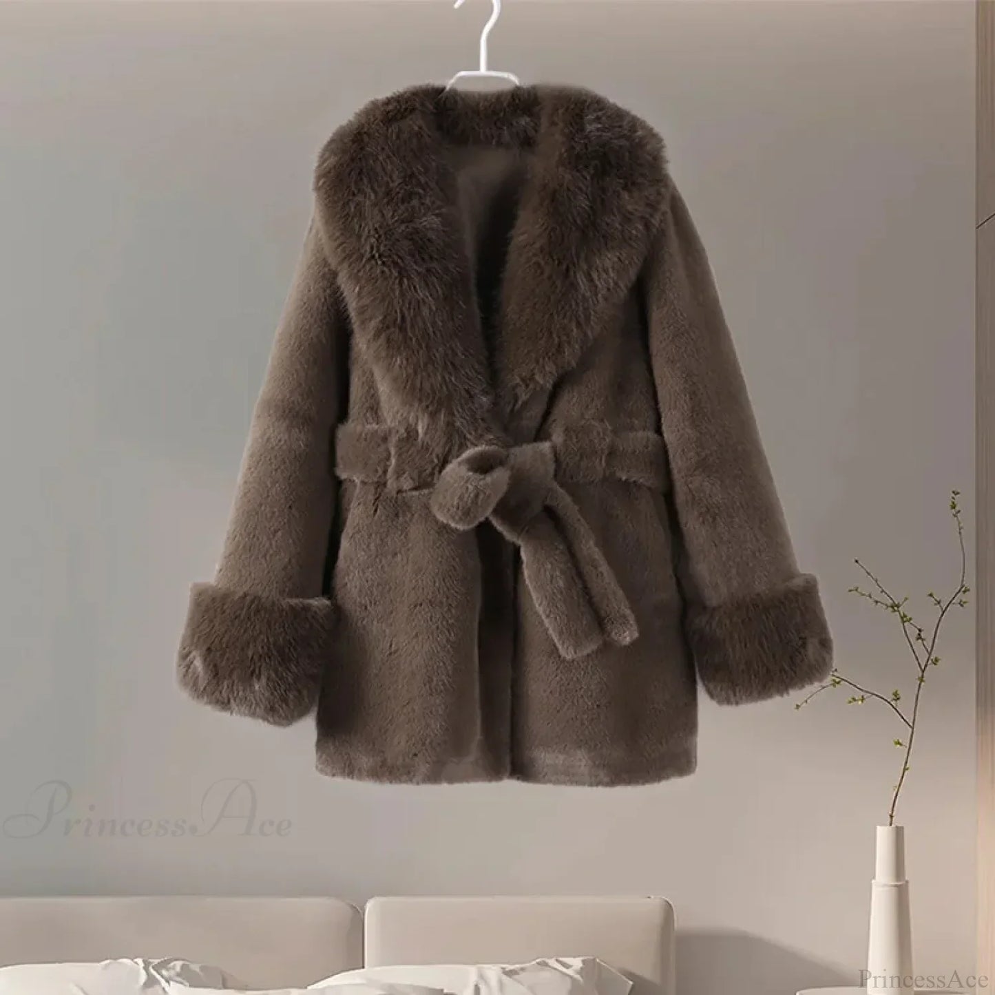 Vintage Fox Fur Belted Luxury Coat
