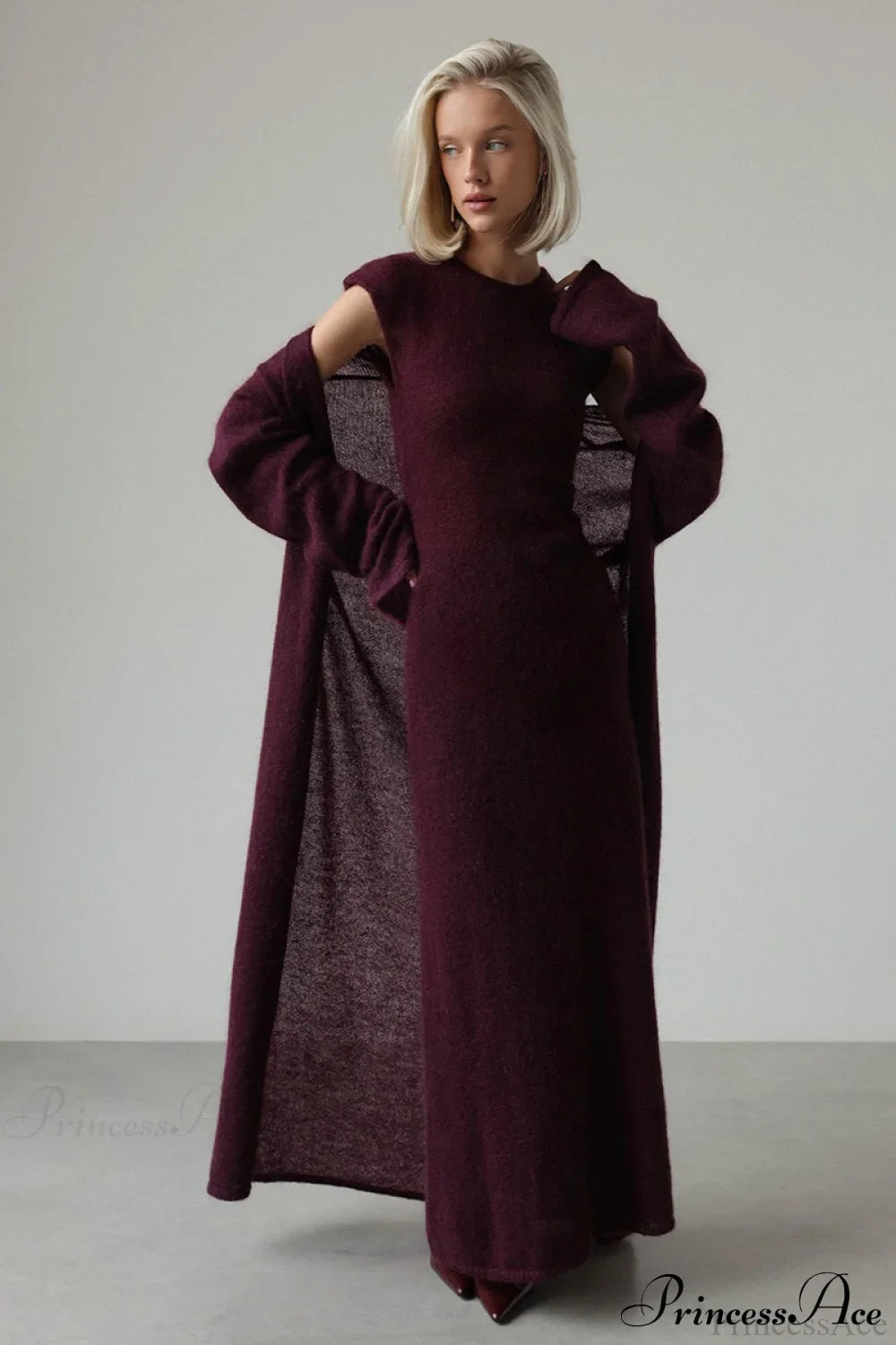 Vintage Knit Cardigan and Sleeveless Dress Two Piece Set