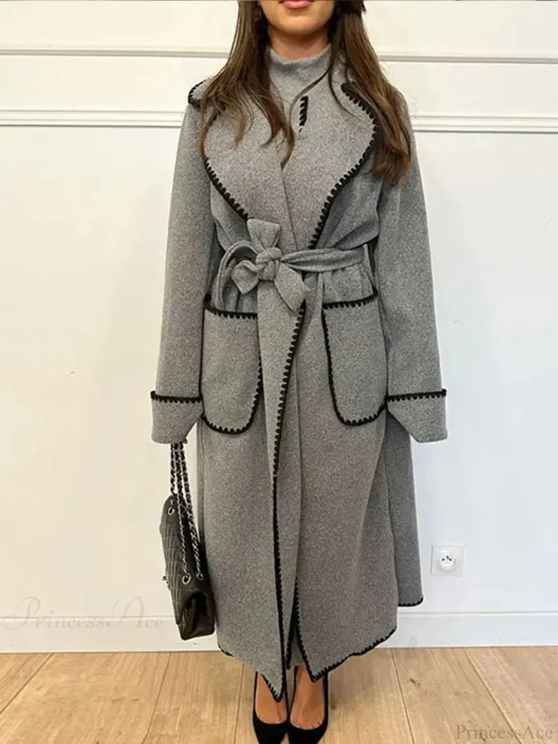 Vintage Patchwork Belted Wool Overcoat