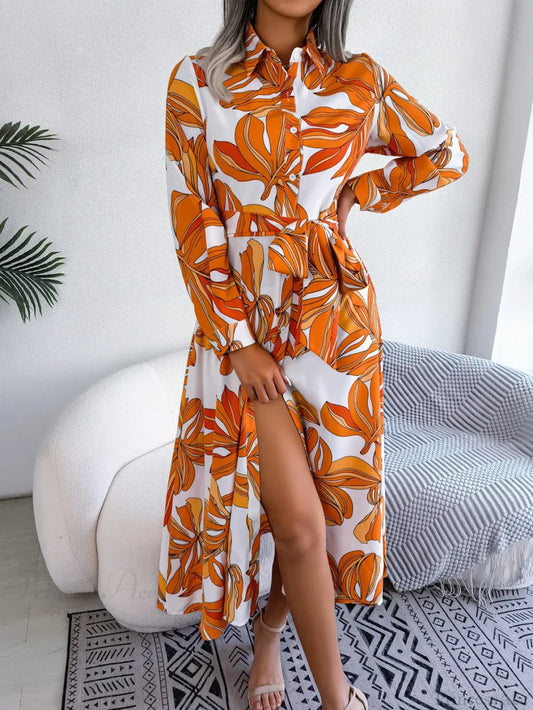 Vintage Print Shirt Maxi Floral Dress