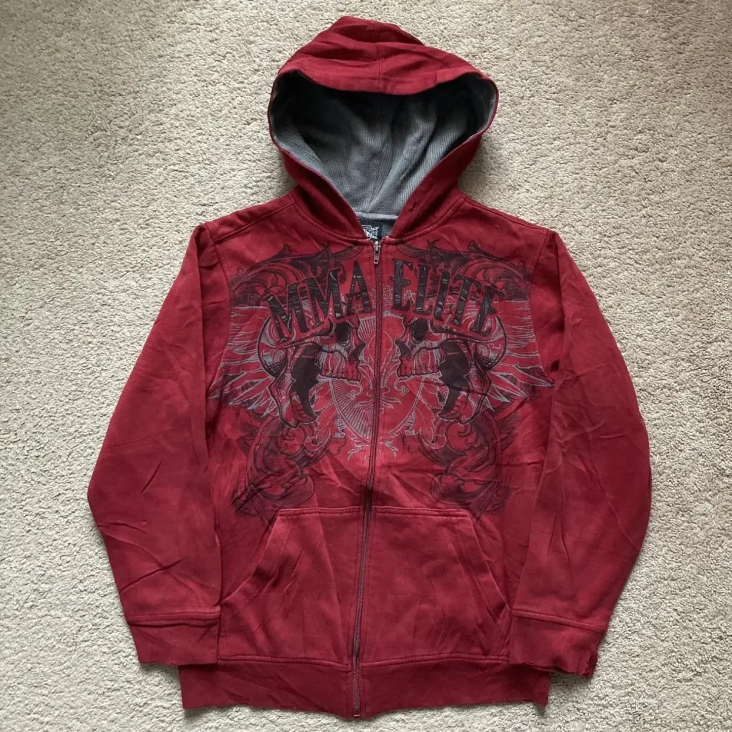 Vintage Skull Wing Zip Up Hoodie