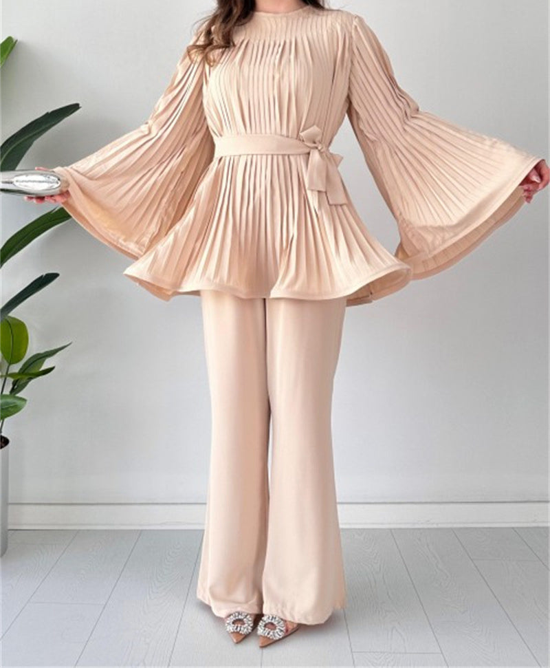 Julie® | Elegant Loose Long-Sleeved Top And Wide-Legged Pants Set