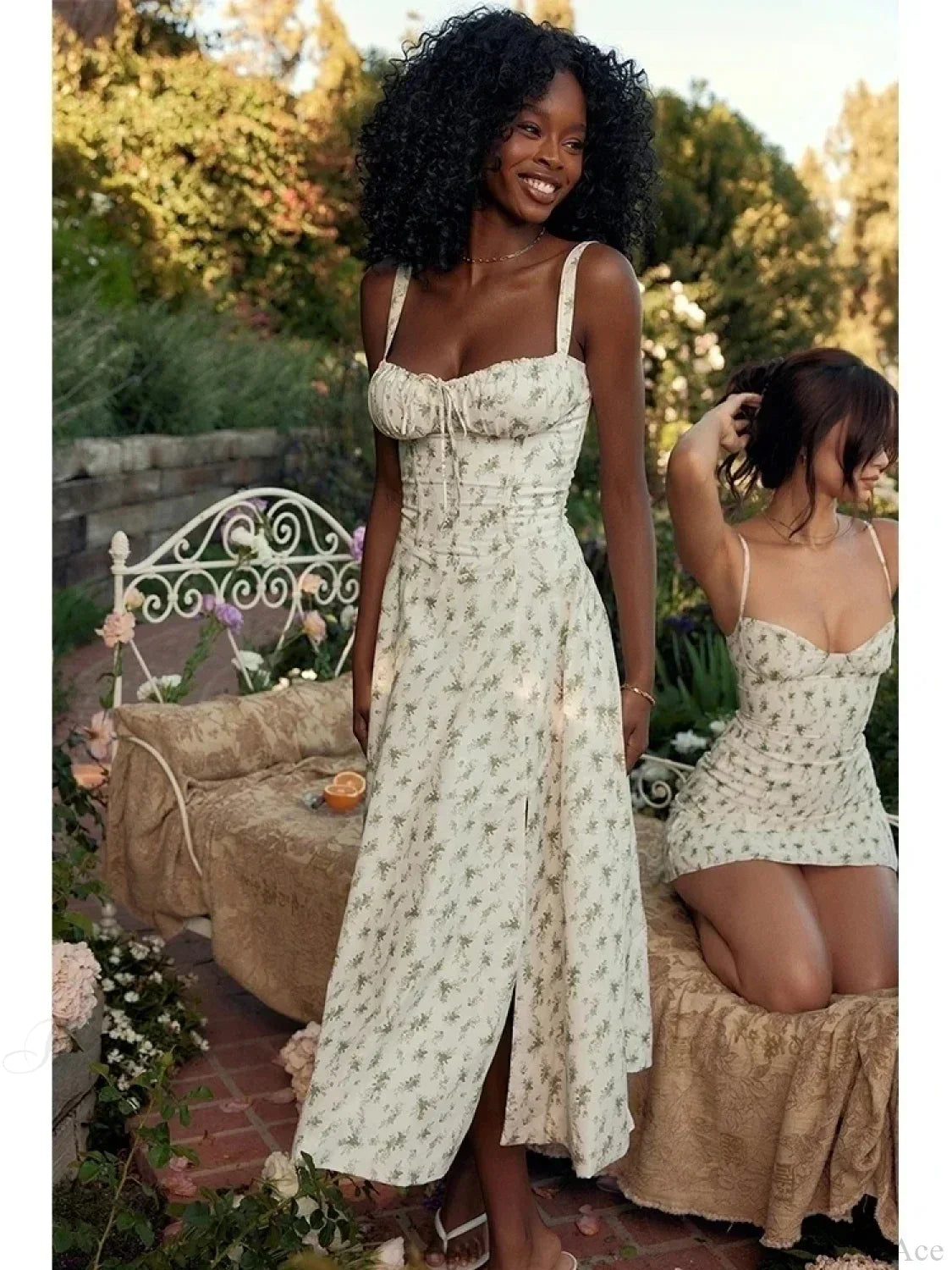Waist Wrap Spaghetti Strap Print Floral Dress