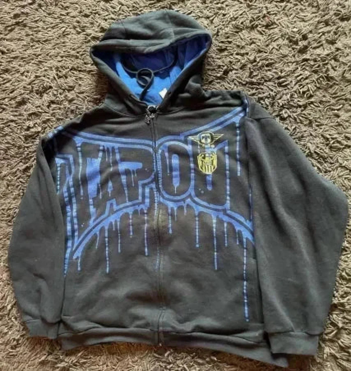 Washed Gothic Letter Zipper Hoodie