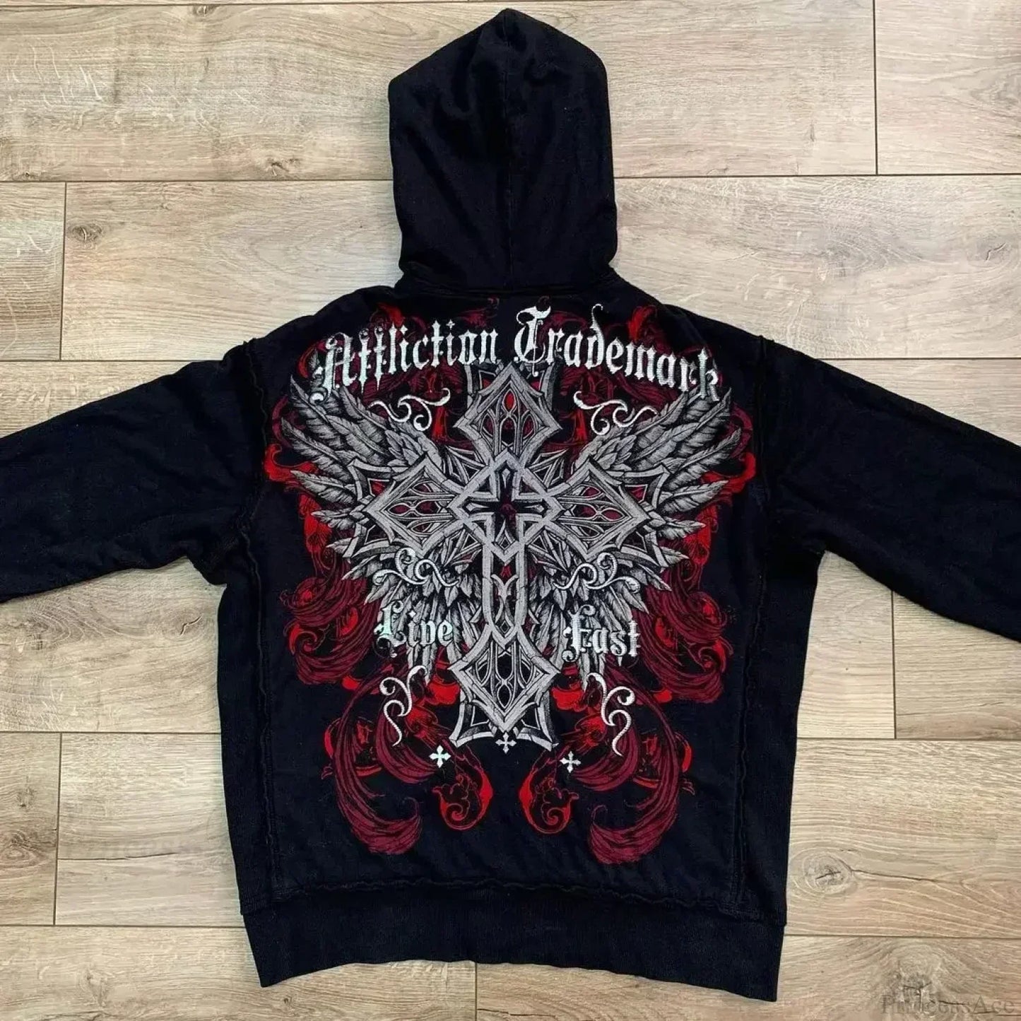 Washed Gothic Letter Zipper Hoodie