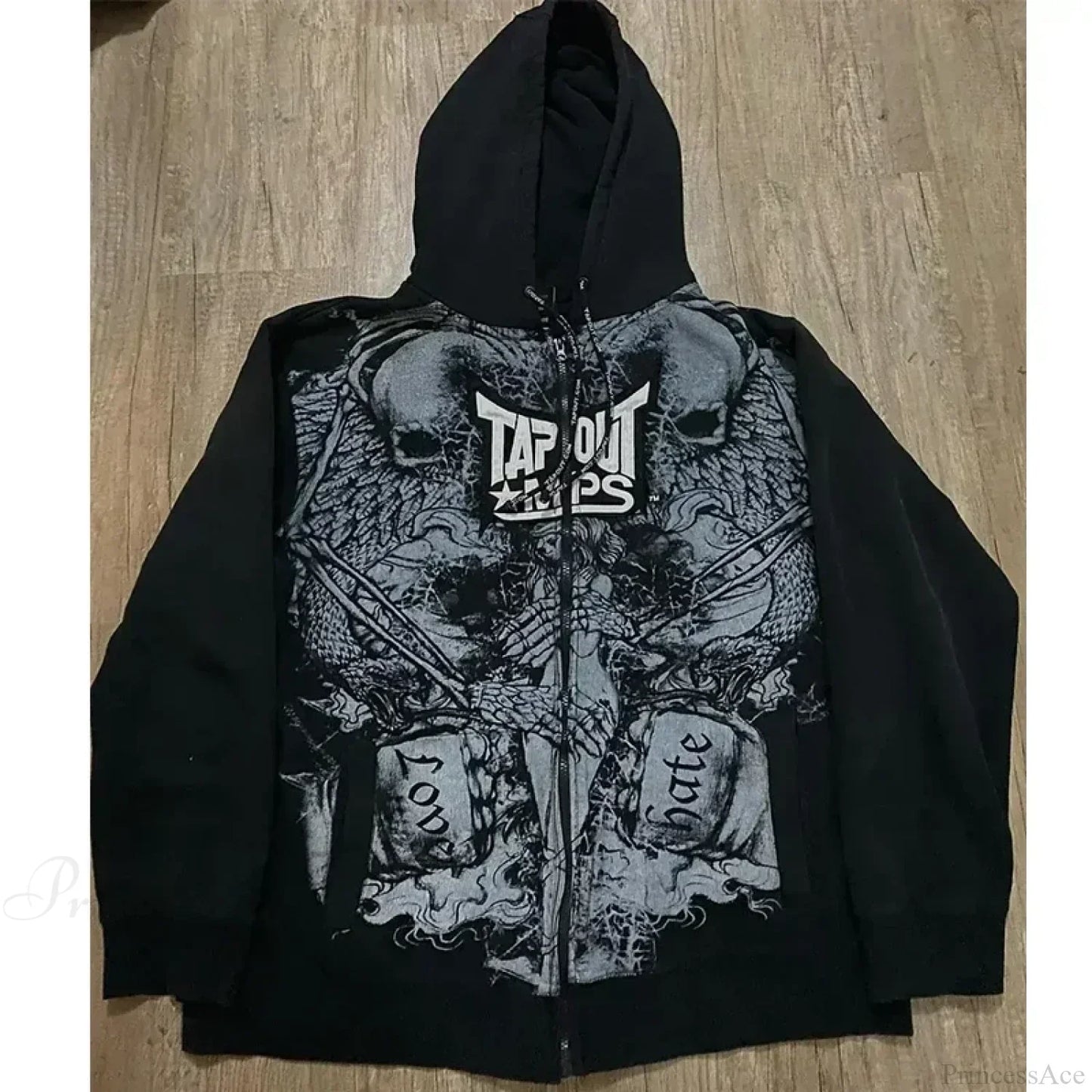 Washed Gothic Letter Zipper Hoodie