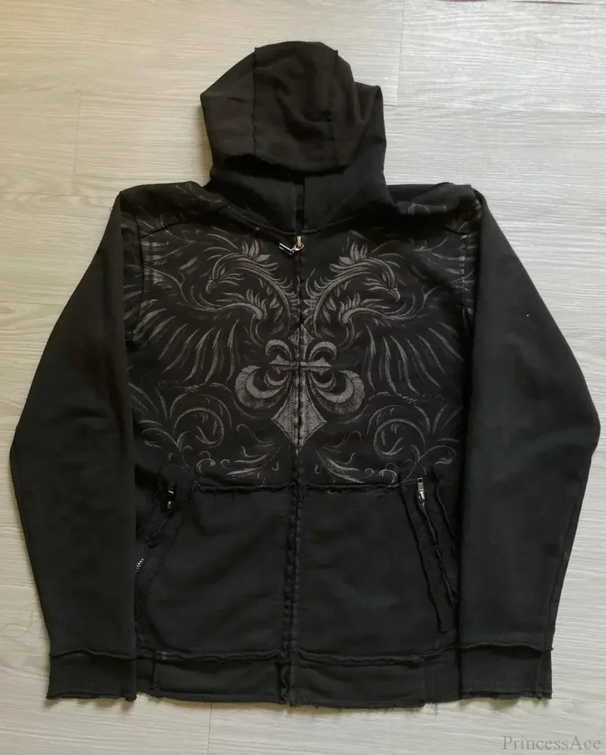 Washed Gothic Letter Zipper Hoodie