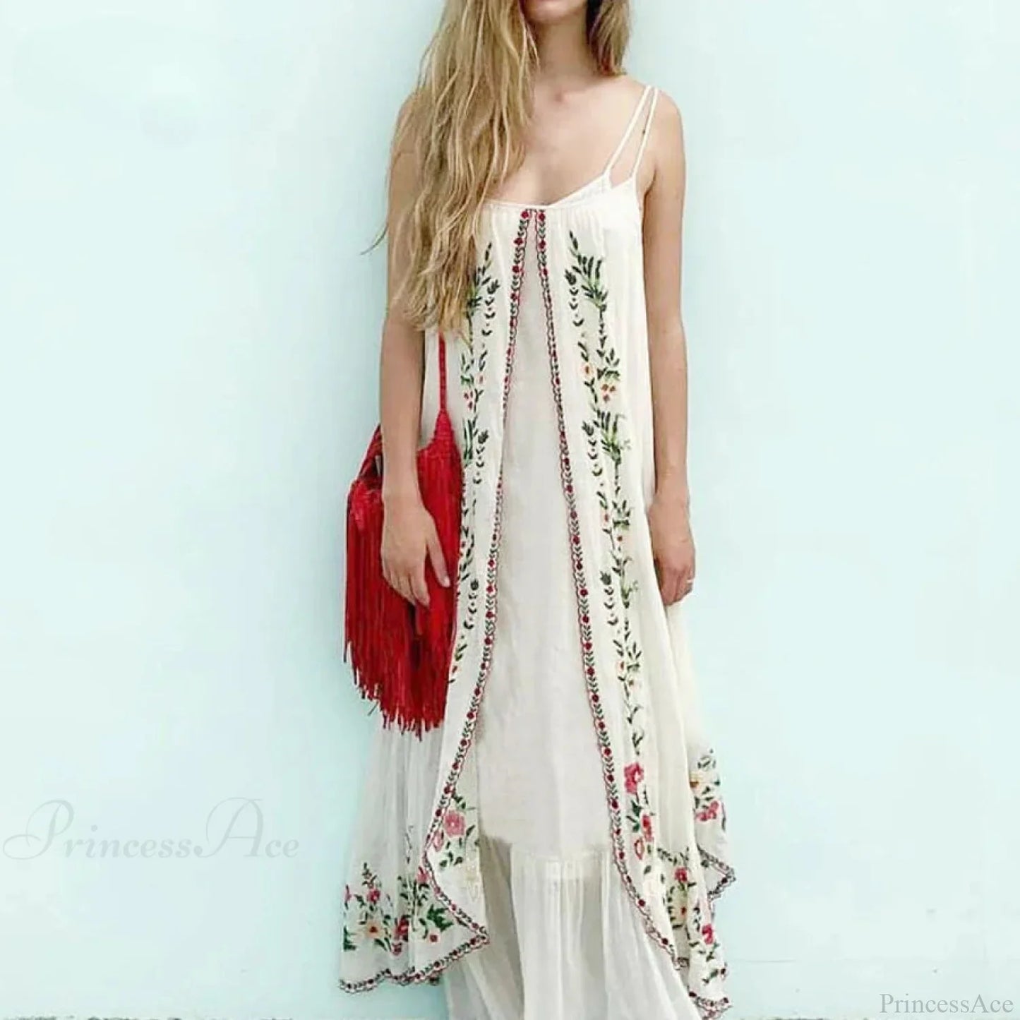 White Floral Embroidered Maxi Dress