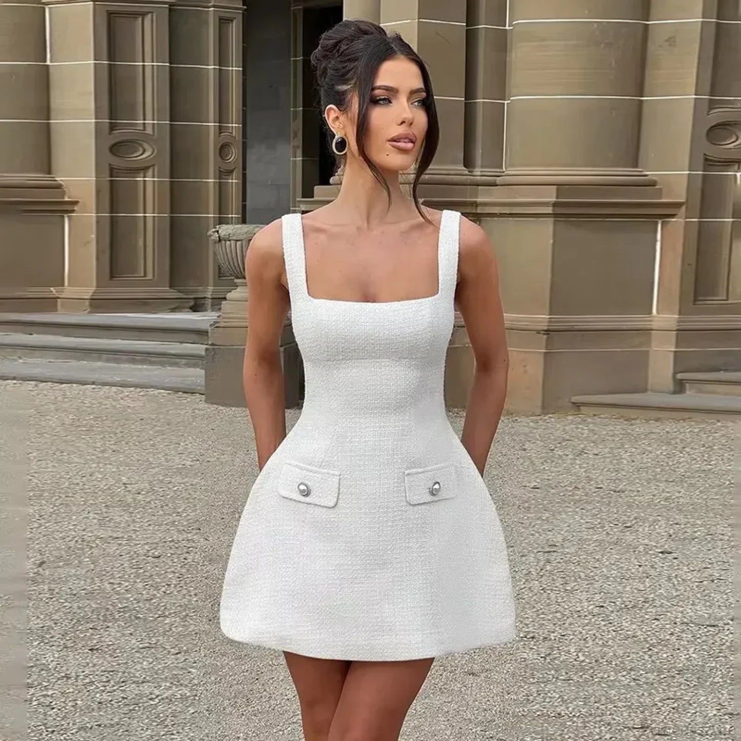 White Pearl Backless Party Dress