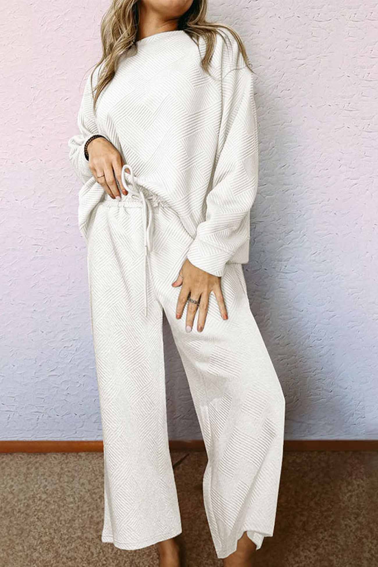 Anneliese | Solid color textured long sleeve long pants set