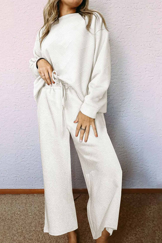 Anneliese | Solid color textured long sleeve long pants set