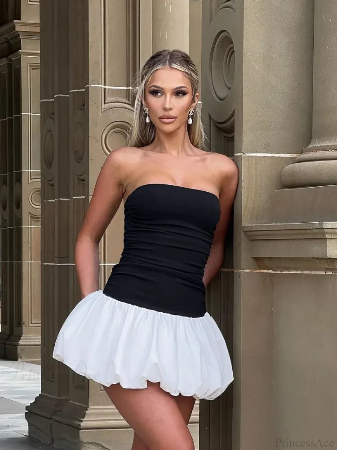 Women Chic Skinny Spliced Backless Flower Bud Mini Sexy Party Dress