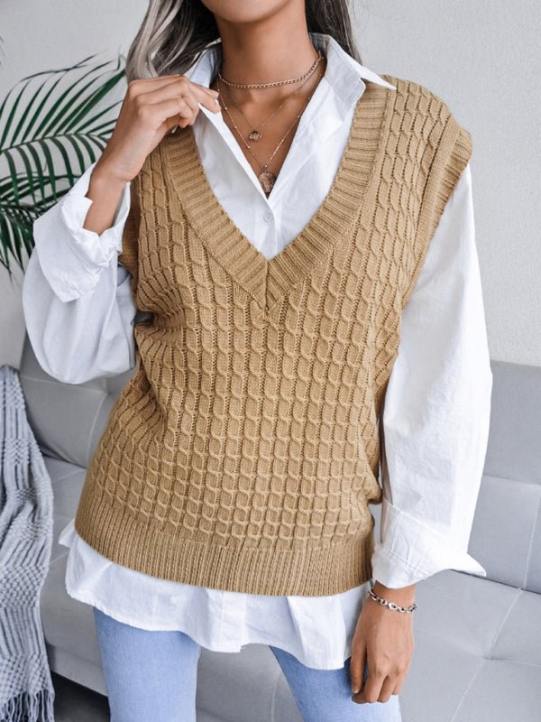 Vanessa® | Women'S V-Neck Fried Dough Sweater, Casual, Loose Knit