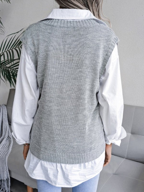 Vania® | Women'S V-Neck Hollow Diamond Casual Knitted Vest Sweater