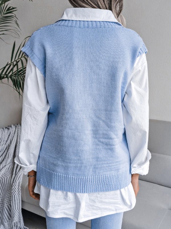 Vania® | Women'S V-Neck Hollow Diamond Casual Knitted Vest Sweater