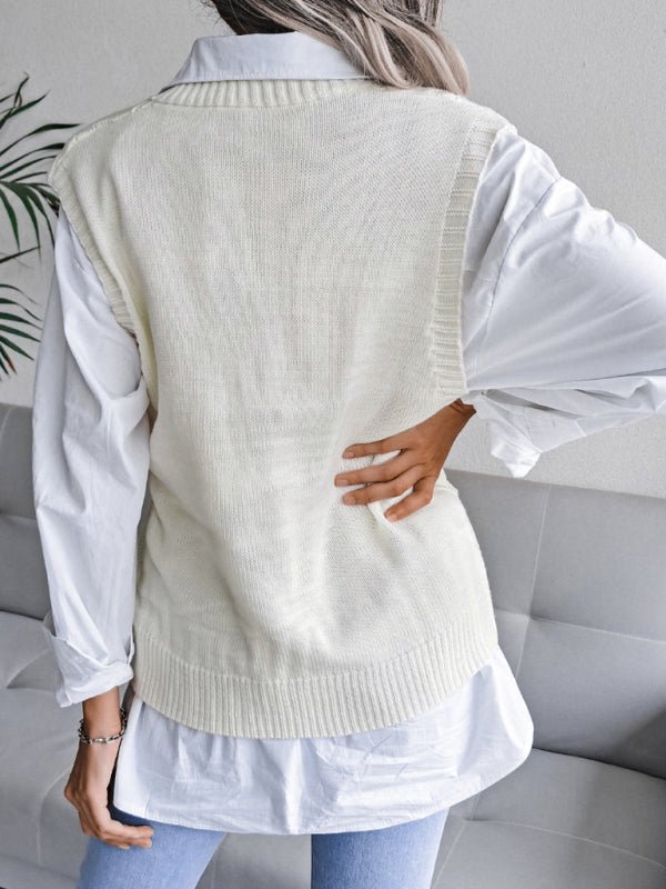 Vania® | Women'S V-Neck Hollow Diamond Casual Knitted Vest Sweater