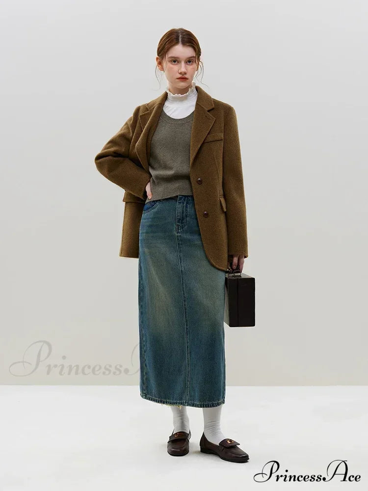 Wool Commuter Short Double-sided Single-breasted Two-button Lady Simple Elegant Coat