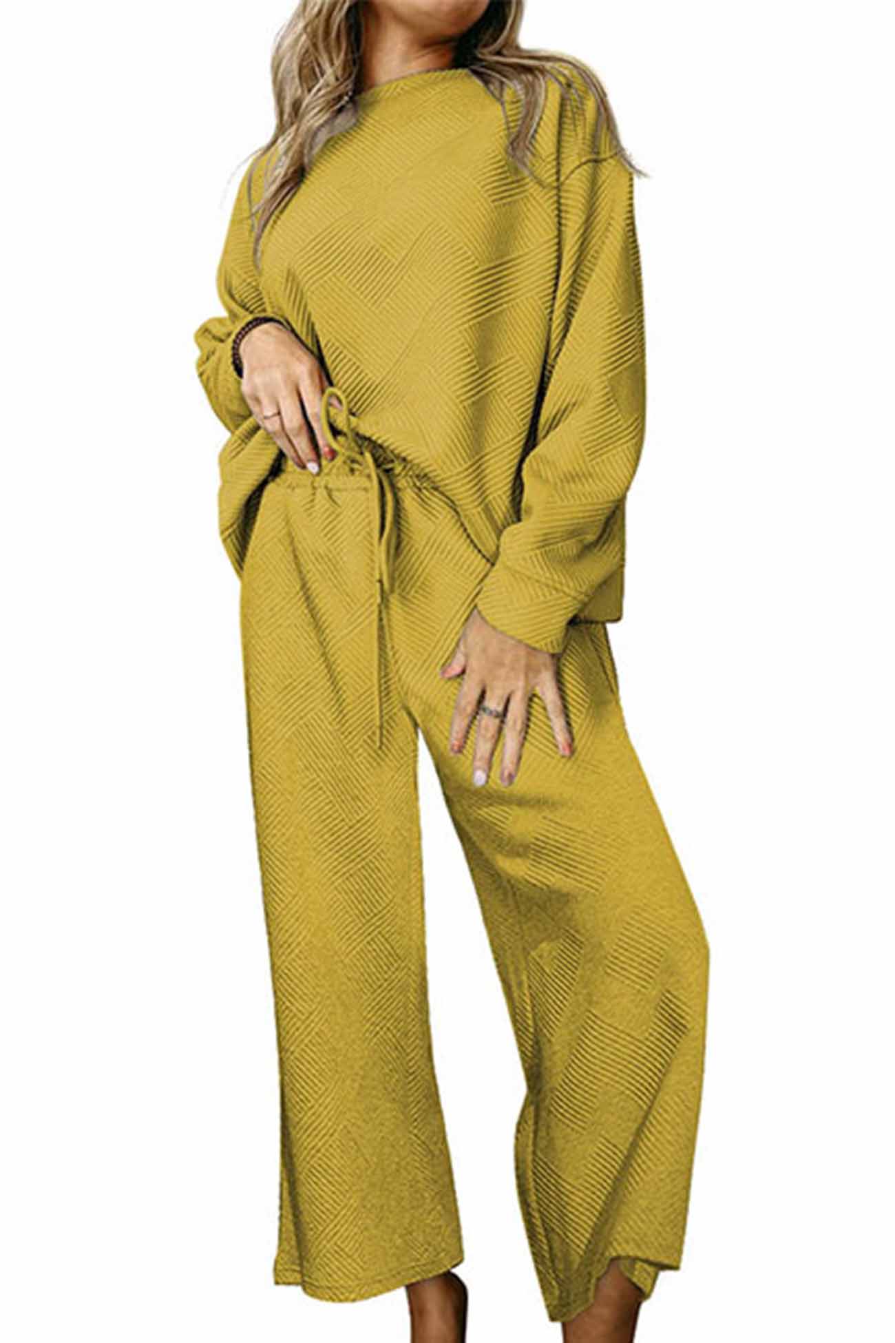 Anneliese | Solid color textured long sleeve long pants set